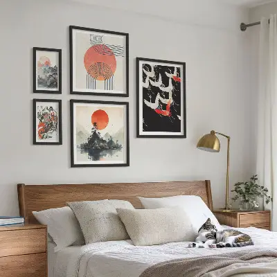 Conjunto de 5 quadros decorativos com estampa de arte japonesa e natureza tradicional