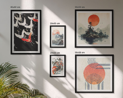 Conjunto de 5 quadros decorativos arte japonesa tradição da natureza