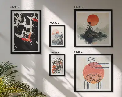 Conjunto de 5 quadros decorativos com estampa de arte japonesa e natureza tradicional