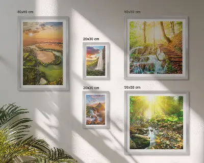 Conjunto de 5 quadros com moldura de paisagens com cachoeiras e vales