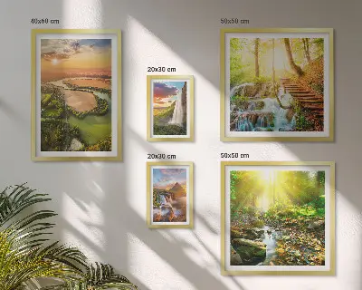 Conjunto de 5 quadros com moldura de paisagens com cachoeiras e vales