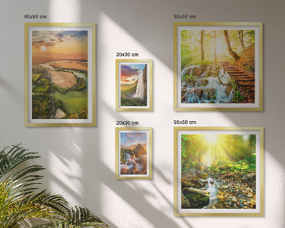 Conjunto de 5 quadros com moldura Paisagens, cachoeiras, vales