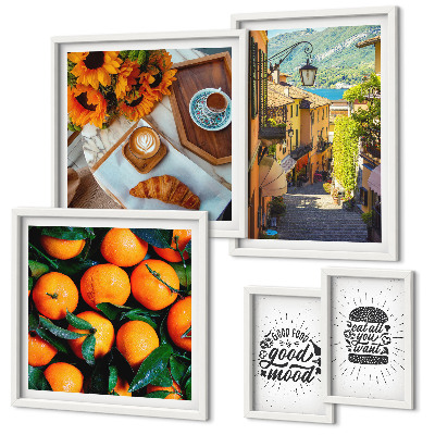 Conjunto de 5 quadros decorativos Vista do café para as ruas