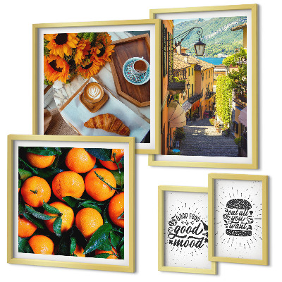 Conjunto de 5 quadros decorativos Vista do café para as ruas