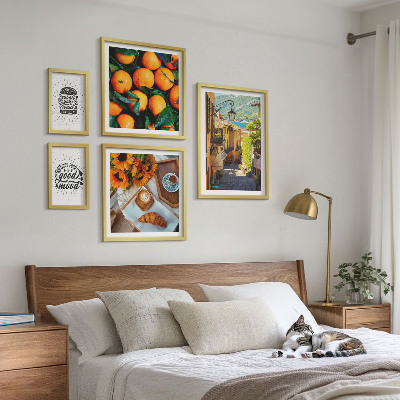 Conjunto de 5 quadros decorativos Vista do café para as ruas