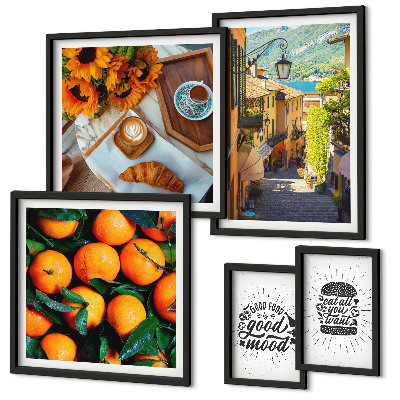 Conjunto de 5 quadros decorativos Vista do café para as ruas