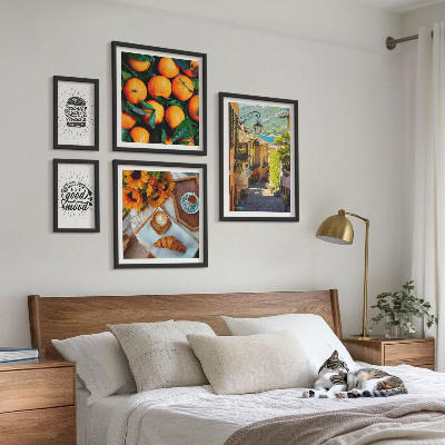Conjunto de 5 quadros decorativos Vista do café para as ruas