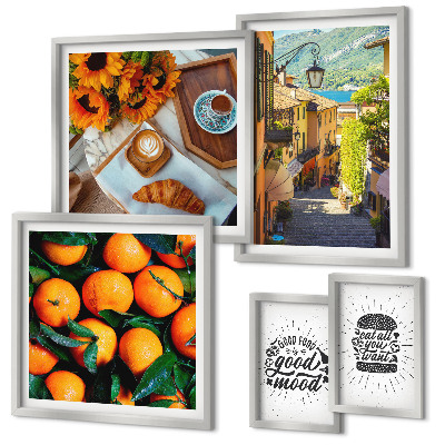 Conjunto de 5 quadros decorativos Vista do café para as ruas