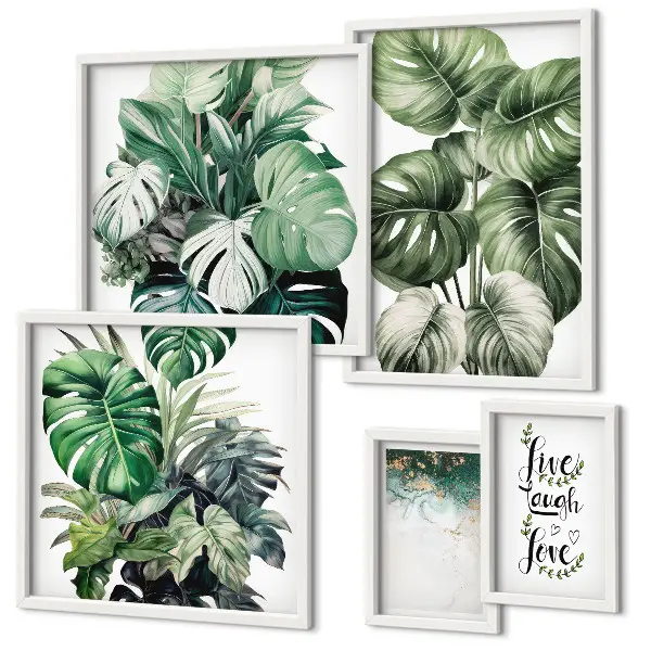 Galeria de quadros para parede com citações abstratas de motivos vegetais