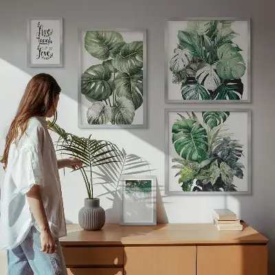 Galeria de quadros para parede com citações abstratas de motivos vegetais