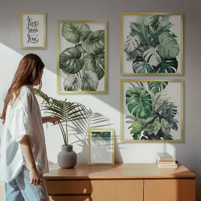Galeria de quadros para parede com citações abstratas de motivos vegetais