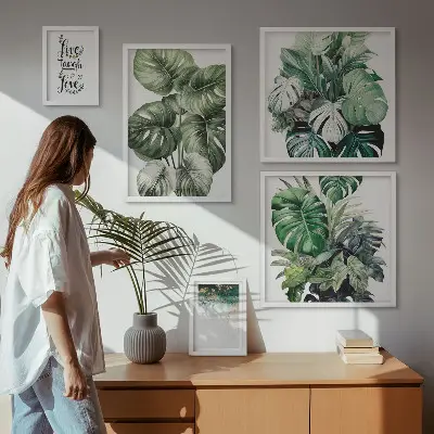 Galeria de quadros para parede com citações abstratas de motivos vegetais