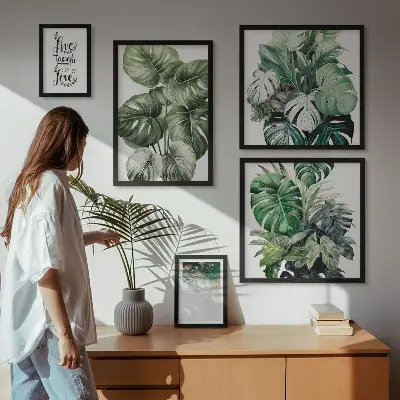 Galeria de quadros para parede com citações abstratas de motivos vegetais