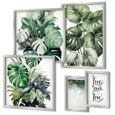 Galeria de quadros para parede com citações abstratas de motivos vegetais