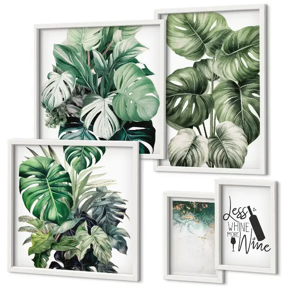 Conjunto de 5 quadros com moldura com citações abstratas sobre plantas