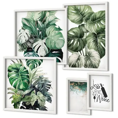 Conjunto de 5 quadros com moldura com citações abstratas sobre plantas