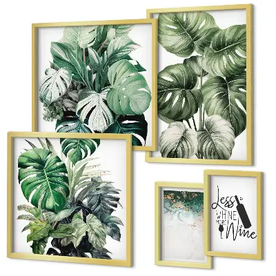 Conjunto de 5 quadros com moldura com citações abstratas sobre plantas