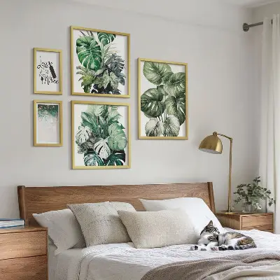 Conjunto de 5 quadros com moldura com citações abstratas sobre plantas