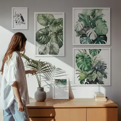 Conjunto de 5 quadros com moldura com citações abstratas sobre plantas