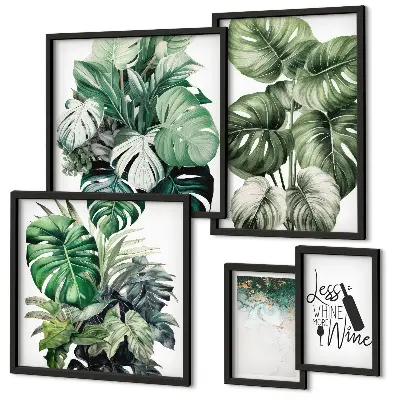 Conjunto de 5 quadros com moldura com citações abstratas sobre plantas