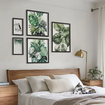 Conjunto de 5 quadros com moldura com citações abstratas sobre plantas
