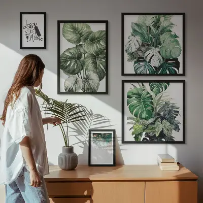 Conjunto de 5 quadros com moldura com citações abstratas sobre plantas