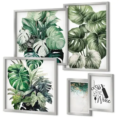 Conjunto de 5 quadros com moldura com citações abstratas sobre plantas