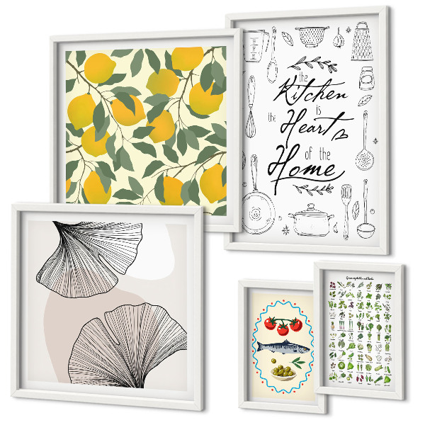 Conjunto de 5 quadros decorativos Inspirações para cozinhas elegantes