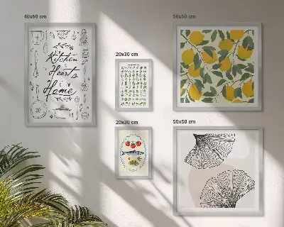 Conjunto de 5 quadros decorativos com tema de inspirações para cozinhas elegantes