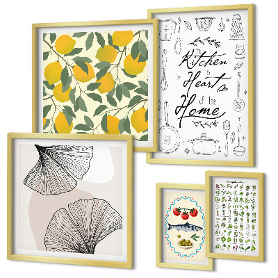 Conjunto de 5 quadros decorativos Inspirações para cozinhas elegantes