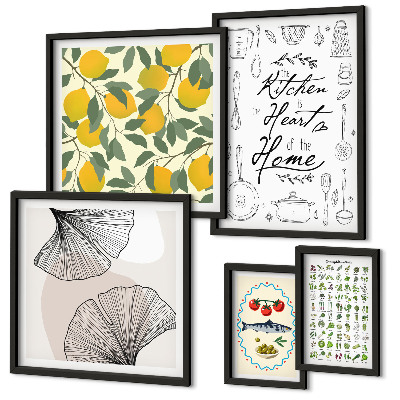Conjunto de 5 quadros decorativos Inspirações para cozinhas elegantes