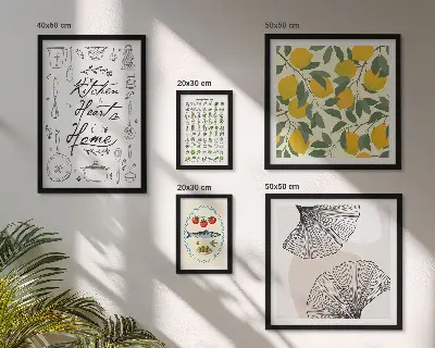 Conjunto de 5 quadros decorativos com tema de inspirações para cozinhas elegantes