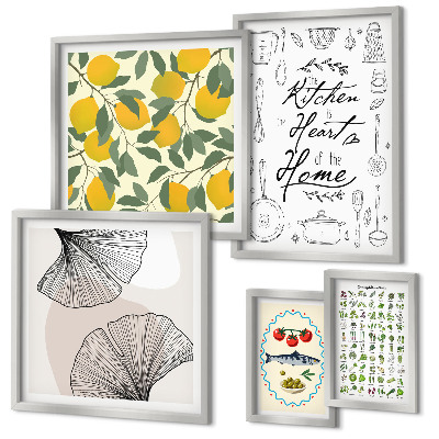 Conjunto de 5 quadros decorativos Inspirações para cozinhas elegantes