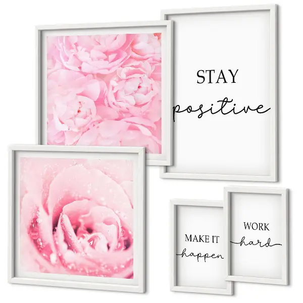Galeria de parede com frases motivacionais sobre flores