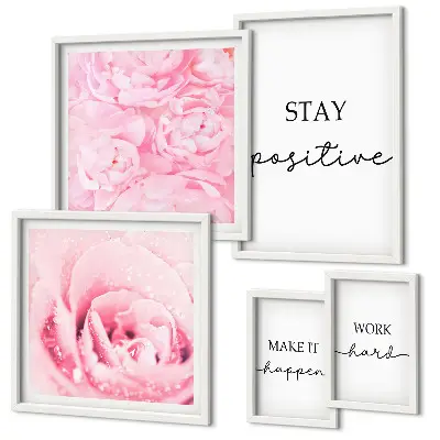 Galeria de parede com frases motivacionais sobre flores