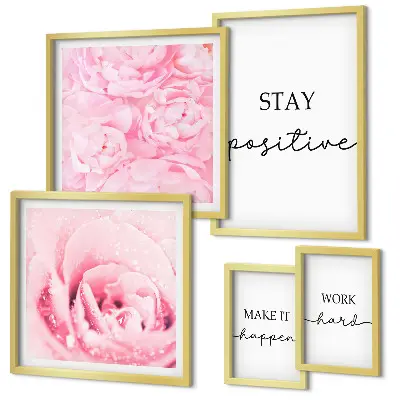 Galeria de parede com frases motivacionais sobre flores