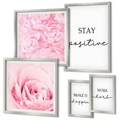 Galeria de parede com frases motivacionais sobre flores