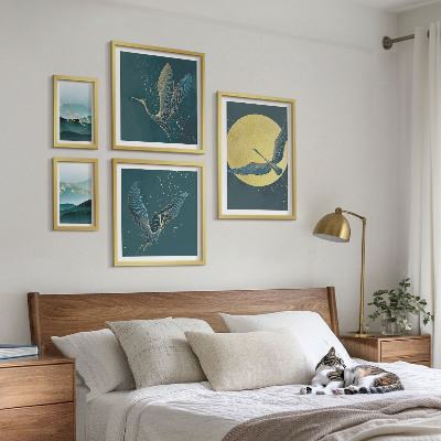 Conjunto de 5 quadros com moldura Paisagens, pássaros, céu noturno