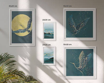 Conjunto de 5 quadros com moldura Paisagens, pássaros, céu noturno