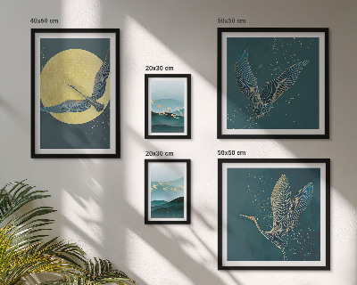 Conjunto de 5 quadros com moldura Paisagens, pássaros, céu noturno