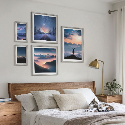 Conjunto de 5 quadros decorativos Paisagens montanhosas à noite