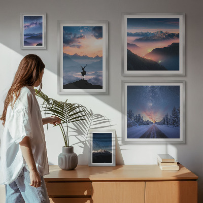 Conjunto de 5 quadros decorativos Paisagens montanhosas à noite