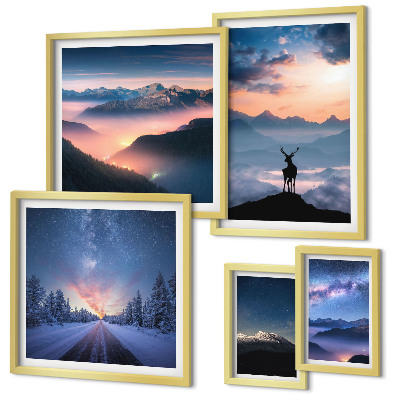 Conjunto de 5 quadros decorativos Paisagens montanhosas à noite