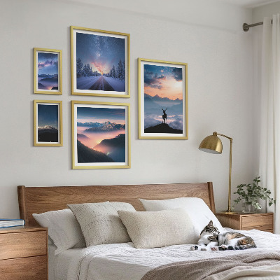 Conjunto de 5 quadros decorativos Paisagens montanhosas à noite