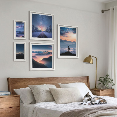 Conjunto de 5 quadros decorativos Paisagens montanhosas à noite