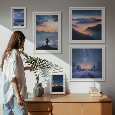 Conjunto de 5 quadros decorativos Paisagens montanhosas à noite