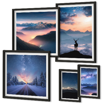 Conjunto de 5 quadros decorativos Paisagens montanhosas à noite