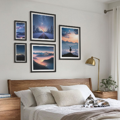 Conjunto de 5 quadros decorativos Paisagens montanhosas à noite