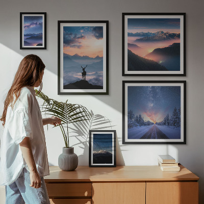 Conjunto de 5 quadros decorativos Paisagens montanhosas à noite