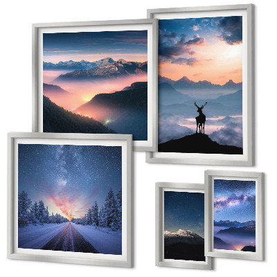 Conjunto de 5 quadros decorativos Paisagens montanhosas à noite